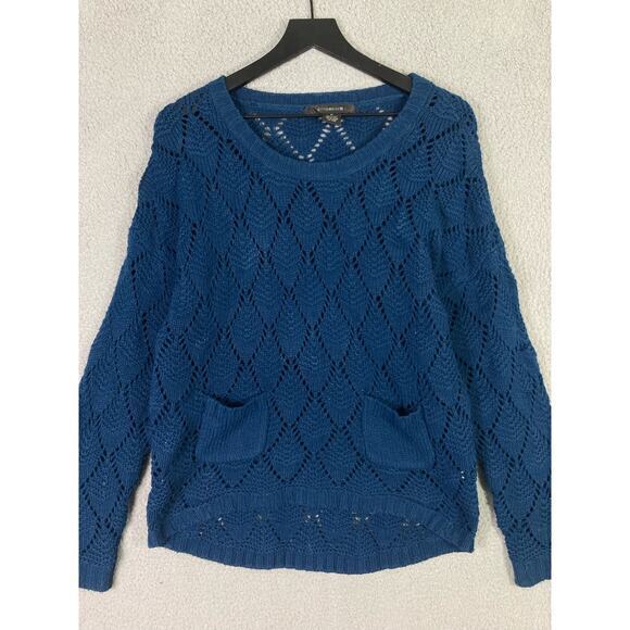 89th & Madison Women’s Blue Crochet Knit Pullover Sweater Medium Soft Cozy - Picture 6 of 8